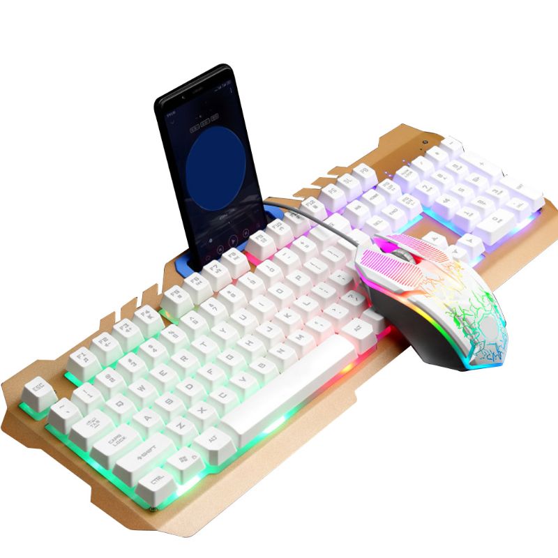 Trådbunden gaming tangentbord mus combo set färgglad led bakgrundsbelyst stationär dator gaming tangentbord upplyst bärbar dator mus: W