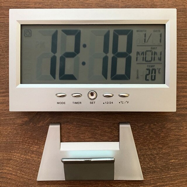 1pc Digital Alarm Clock Battery Operated Calendar Desk Bedside Electronic: White