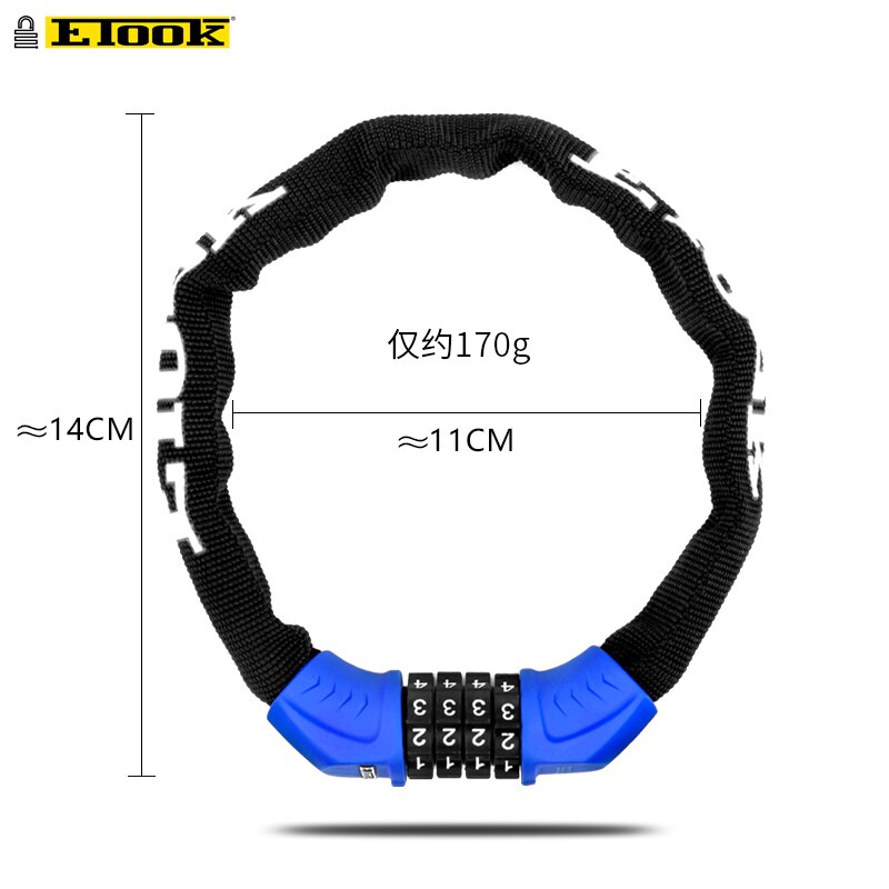 Etook Chain lock Lock Scooter Bike Mini Short 45CM Cafe Lock Portable Password Digital Chain For Road Bike MTB ET355-S: ET355-S BLUE