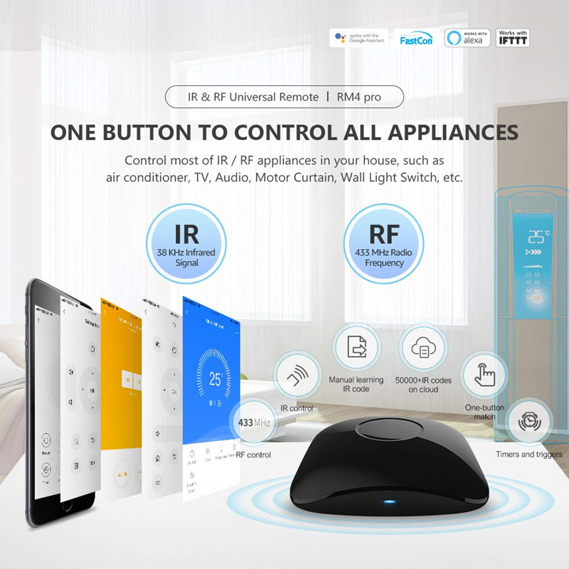 Broadlink RM4 pro IR RF Wifi UNIVERSAL REMOTE Intelligente Afstandsbediening Automation Works with Alexa and Google Home