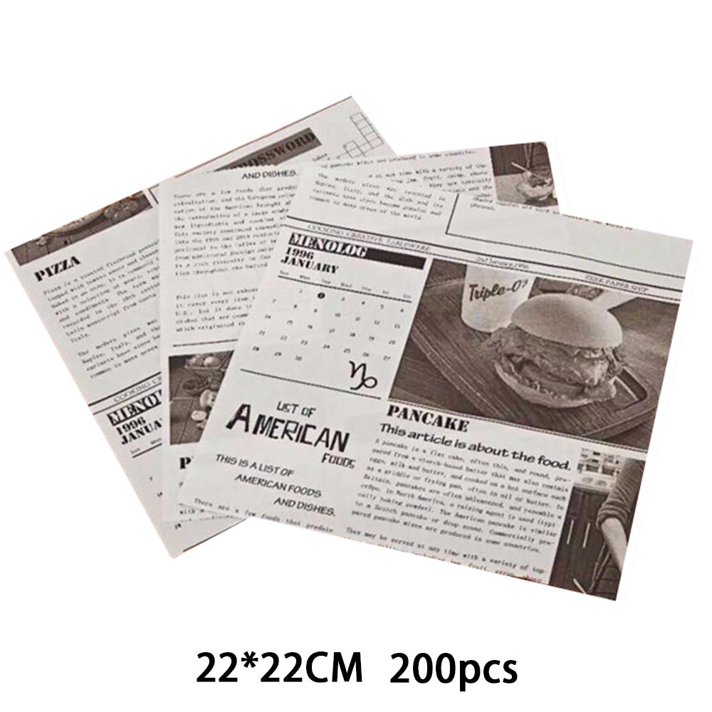 Papel absorbente de aceite antiadherente para alimentos, envolturas de grado alimenticio para pan, hamburguesa, patatas fritas, herramienta de cocina para hornear, 200 piezas: A
