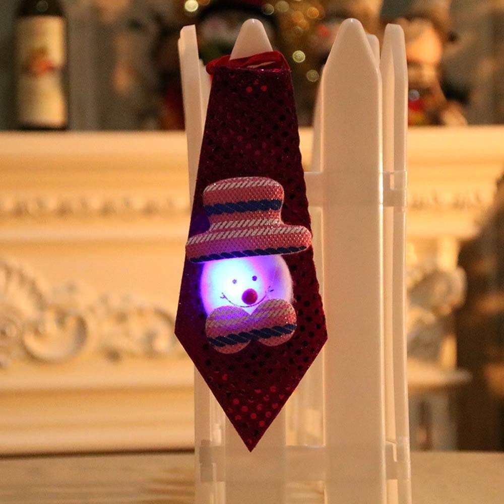 LED Lights Christmas Tie Glow Sequins Santa Claus Bear Snowman Elk Necktie For Children Cartoon Tie Decoration Year: 4 Luminous