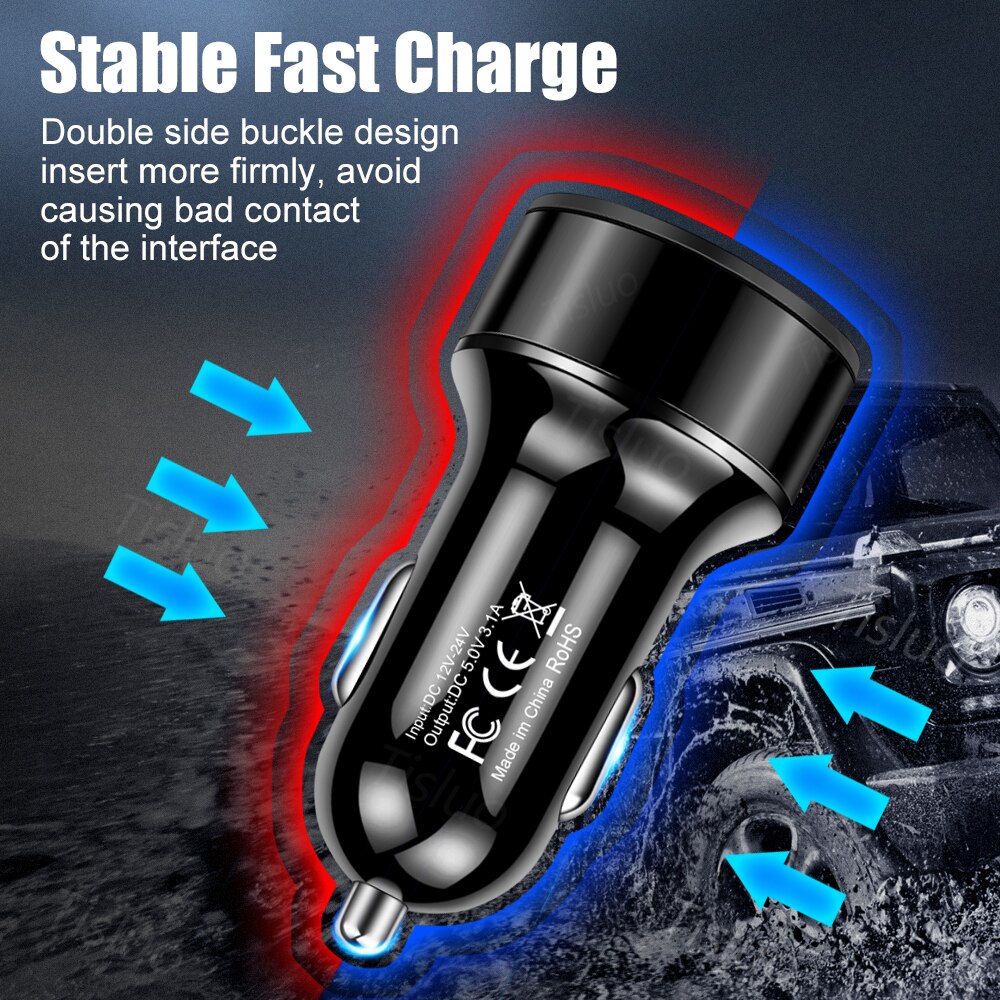 4.8A Car Charger Mobile Phone Fast Charging Adapter in Car with LED Display Quick Charge Universal Dual USB Car Charger