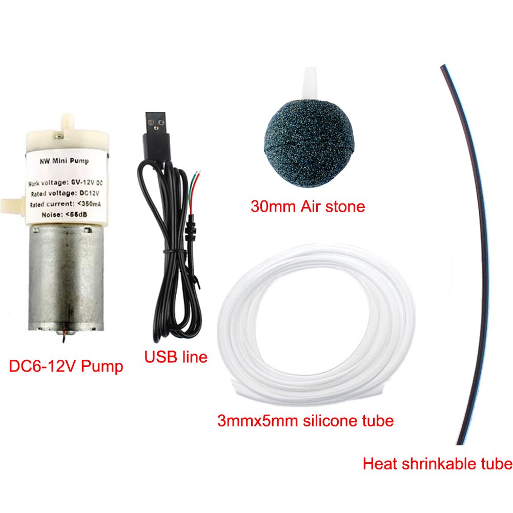 Dc 4 Sets 6V-12V Aquarium Zuurstof Luchtpomp Stille Luchtpomp Draagbare Mini Usb Luchtpomp voor Aquarium Met 30 Mm Lucht Steen En Buis