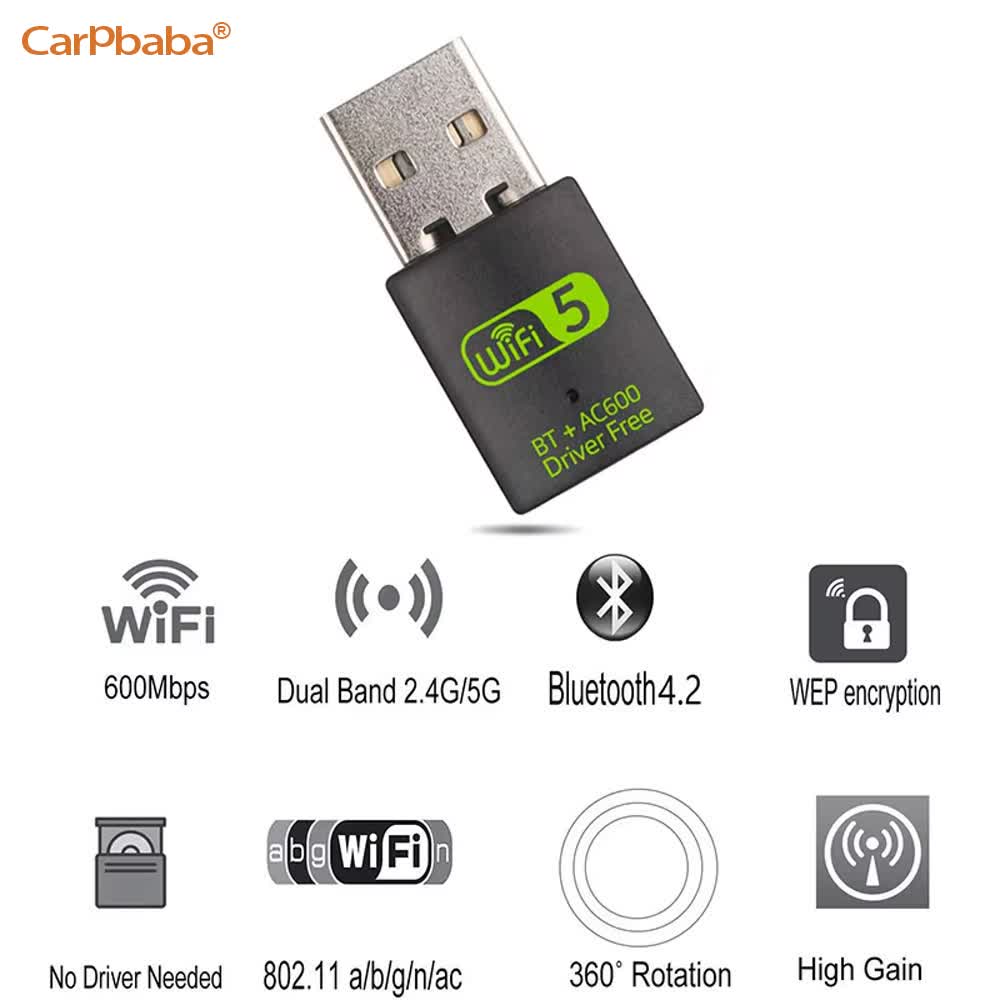 Adapter USB WiFi Bluetooth 600 Mb/s Dual Band 2.4/5.8 GHz Bezprzewodowy Zewnętrzny Odbiornik RTL8821CU Wi-Fi Dongle do PC/Laptopa/Komputera Stacjonarnego