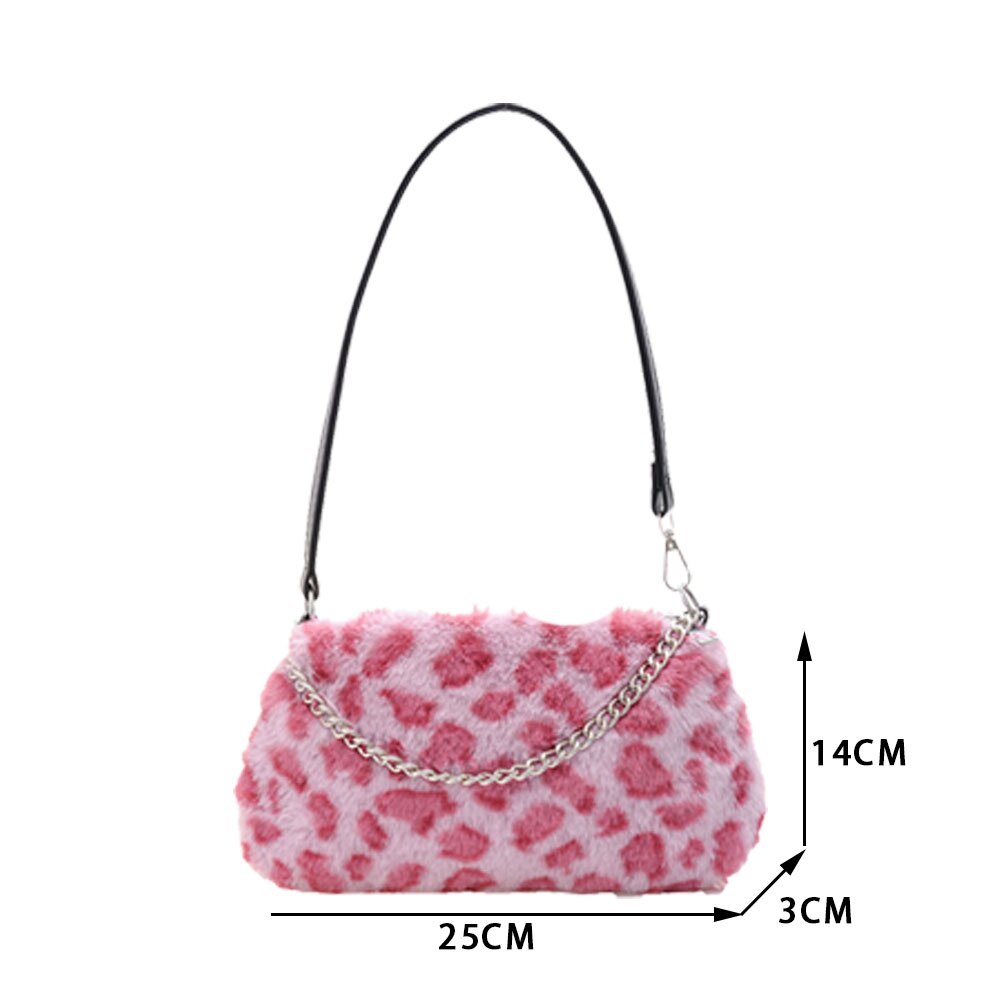 Jeugd Dames Eenvoudige Veelzijdige Top-Handvat Tas Vintage Pluche Keten Schouder Handtassen Voor Vrouwen Herfst Dagelijks Dier Onderarm Tassen