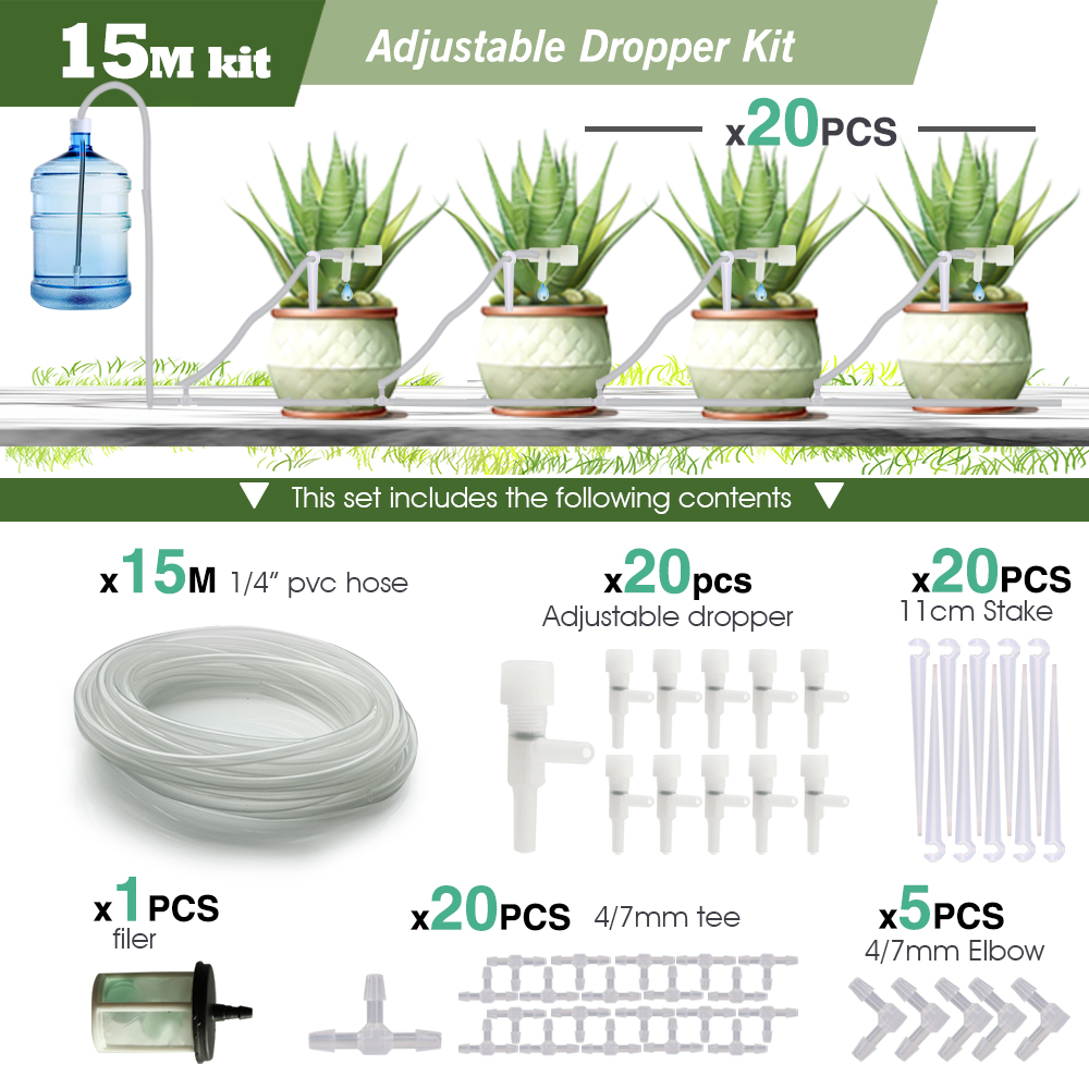 Válvula reguladora de manguera transparente, Kit de riego por goteo, principio de sifón, para jardín interior, Patio, macetas, plantas, gotero de riego, 1/4": Gris claro