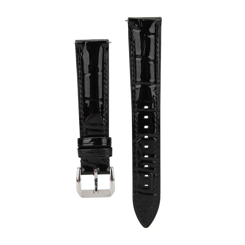 Unisex Adjustable PU Leather Watch Band Strap Watch Repair Replacement Part 18mm: Bright black
