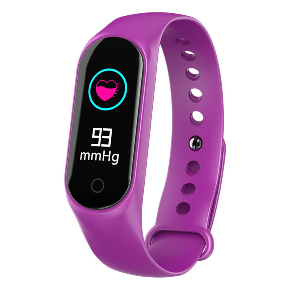 Sport Smart Bracelet Heart Rate Blood Pressure Calorie Sleep Monitor Remote Photo Taking Messages Calls Reminder Pedometer M4: Purple