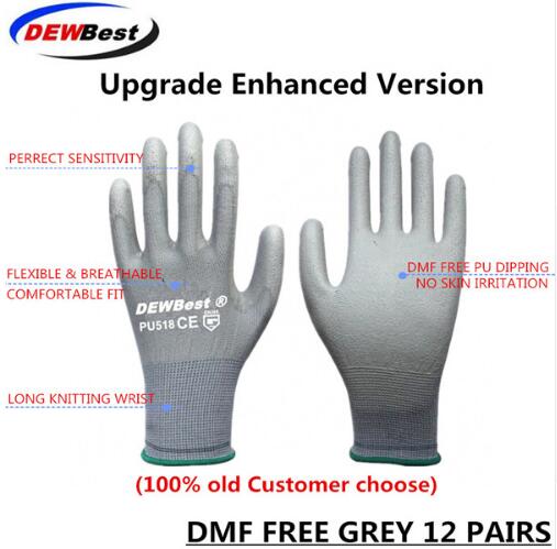 DMF work safety gloves, 13g Pu palm coating protective gloves, four colors of workplace safety protection articles are available: DMF-grey-12 / M