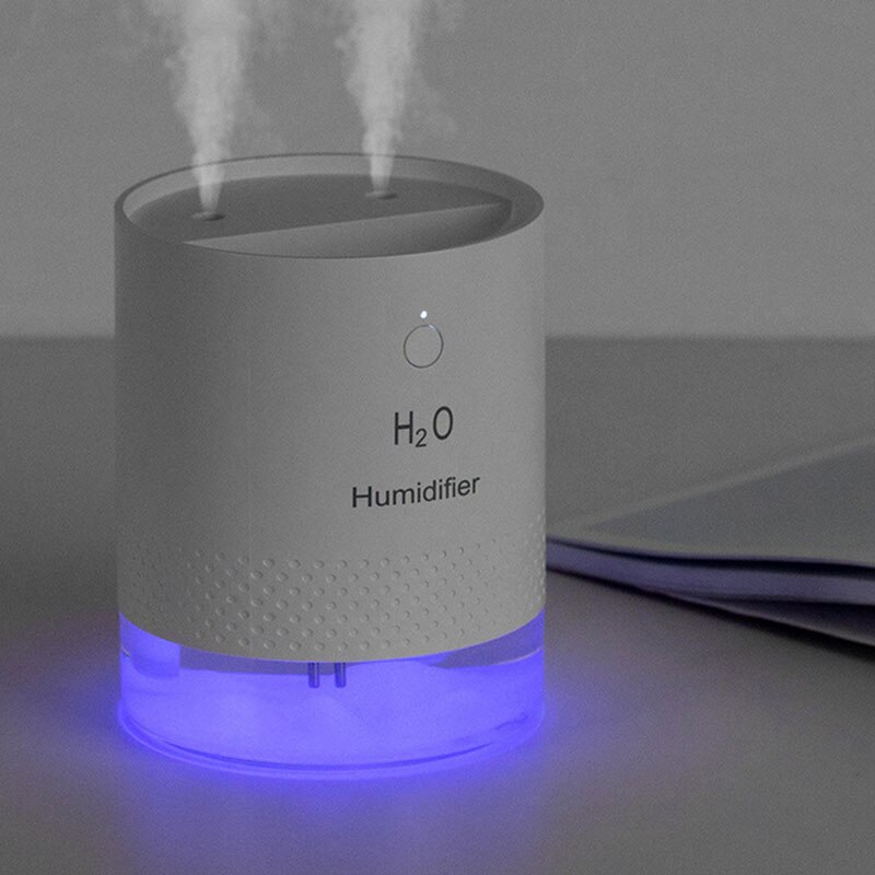 650Ml Dual-Nozzle Humidifier Usb Rechargeable Colorful Lamp Office Desktop Home Purifying and Moisturizing, White