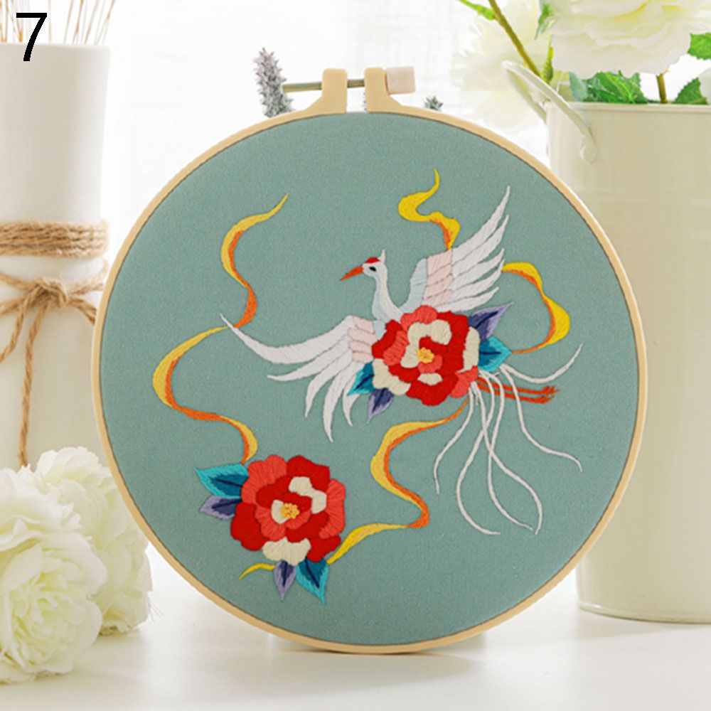 Embroidery Hoop Cross Stitch Needlework Handmade Sewing Flower Pattern Printed Embroidery Kit DIY Art Craft Painting Home: 7