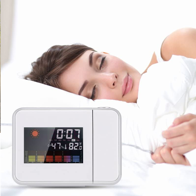 Led Projection Clock Desk Time Display Projector With Weather Station Thermometer Snooze Alarm Clock For Household Decoration