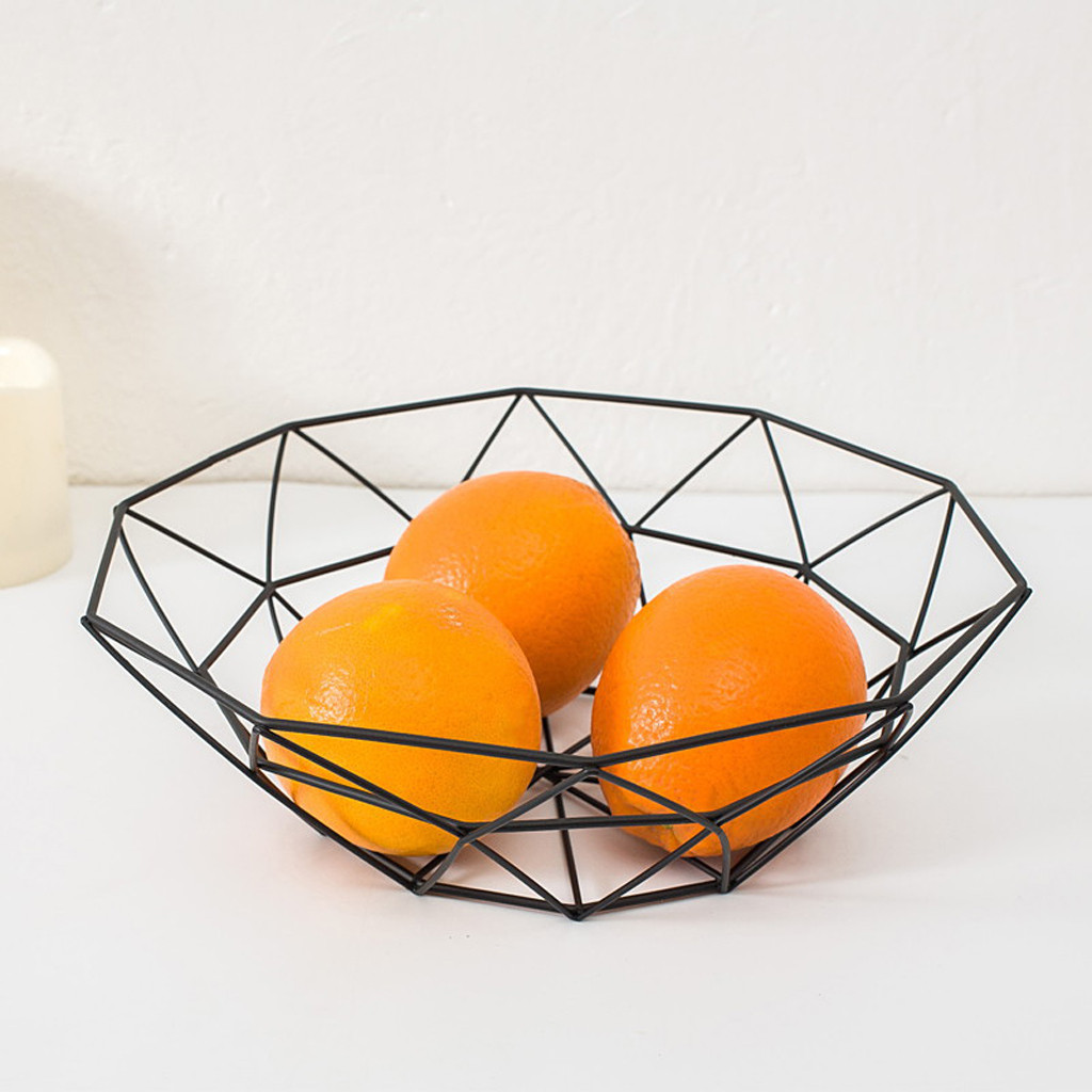 Cesta geométrica de alambre para frutas y verduras, tazón de Metal, almacenamiento de cocina, exhibición de baño, cesta multiusos