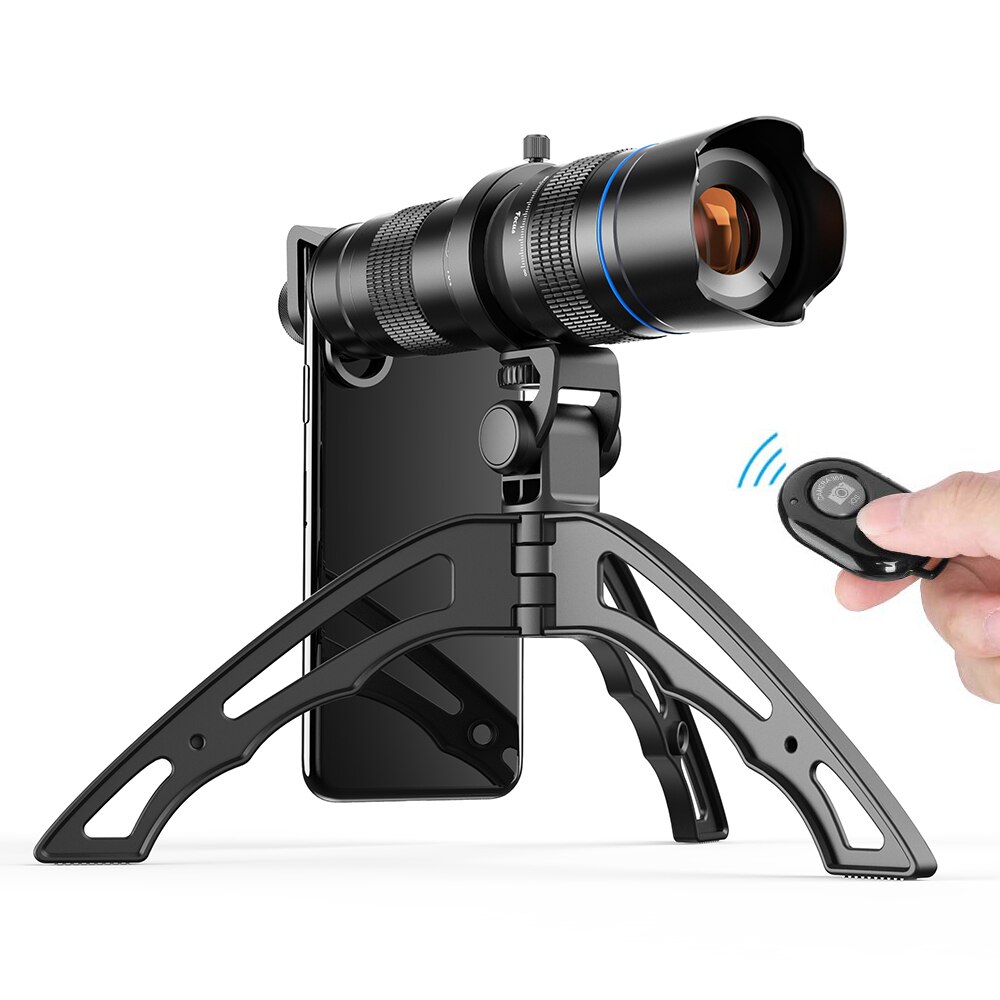 APEXEL-telescopio con Zoom HD 20x-40x, teleobjetivo, lente Monocular móvil, trípode para Selfie, Monocular con Control remoto para todos los teléfonos inteligentes: Lens with remote