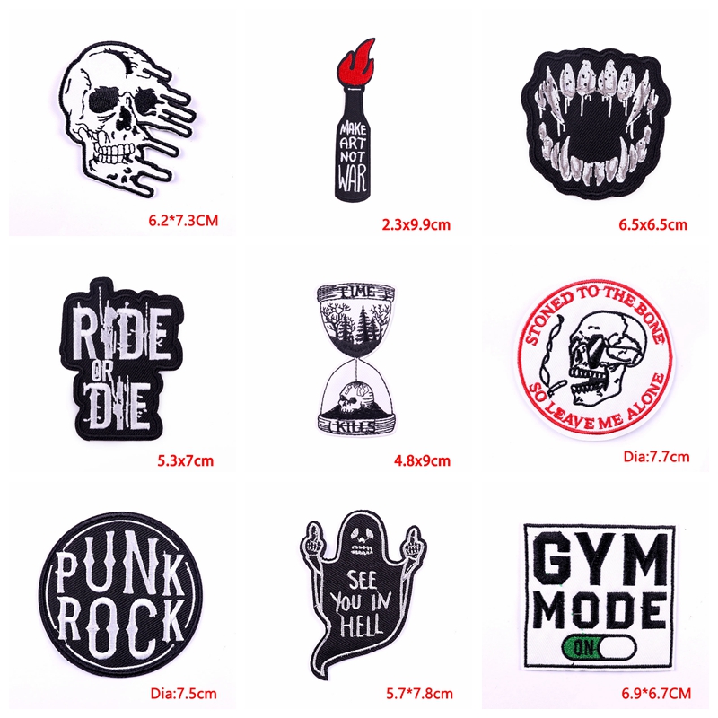 10 Stks/partijen Rock Stijl Borduurwerk Patch Punk Skull Patch Iron On Patches Voor Kleding Jassen Naaien Applique Letter Strijken Diy