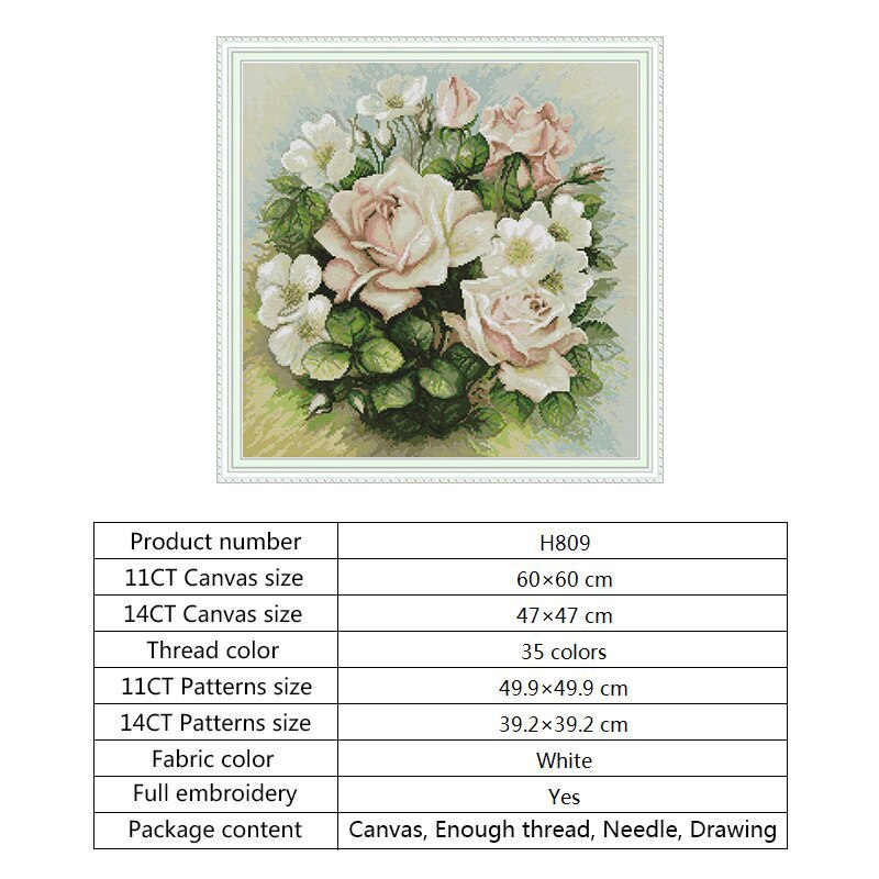 Pink Rose Flower Counted Dmc 14ct 11CT Cross Stitch Needlepoint Wall Home Decor Cross Stitch Kits DIY Embroidery Needlework Sets