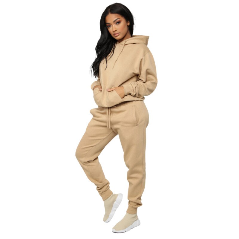 Women's Autumn Winter Leisure Solid Color Thickened Sweater Women's Suit Pants Set Long Sleeve Sport Suit