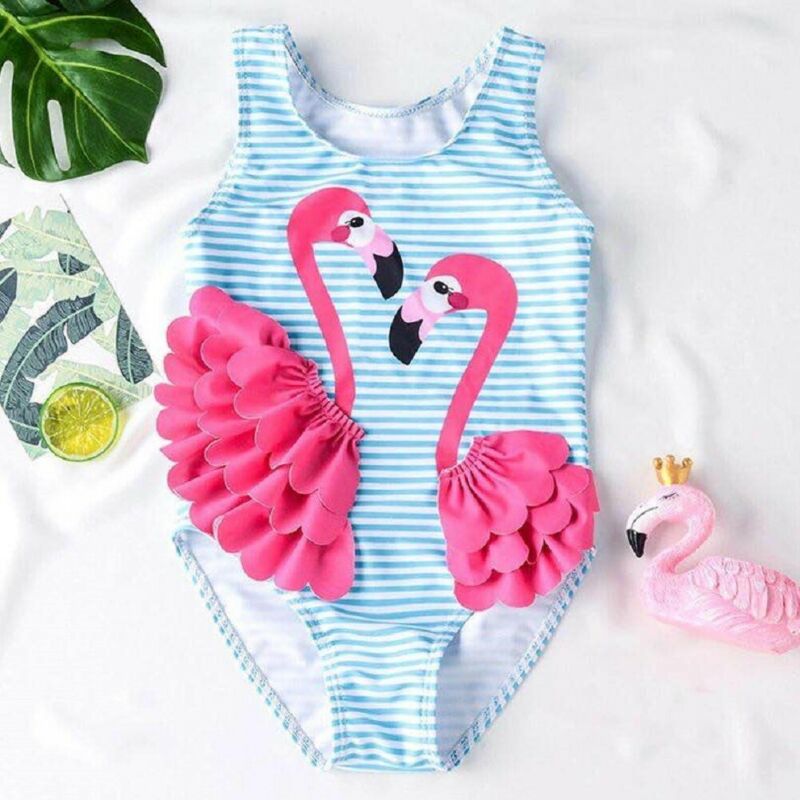 Summer Flamingo Kids Baby Girls One Piece Swimsuit Bikini Swimwear Cute Cartoon Toddler Girls Bathing Suit Beachwear