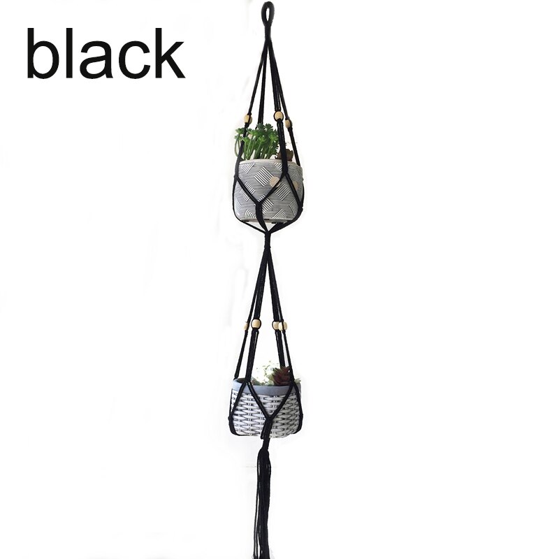 Färgglad dubbellagers växthängare krukhängare kruktråg växthållare makrame växthållare: Svart