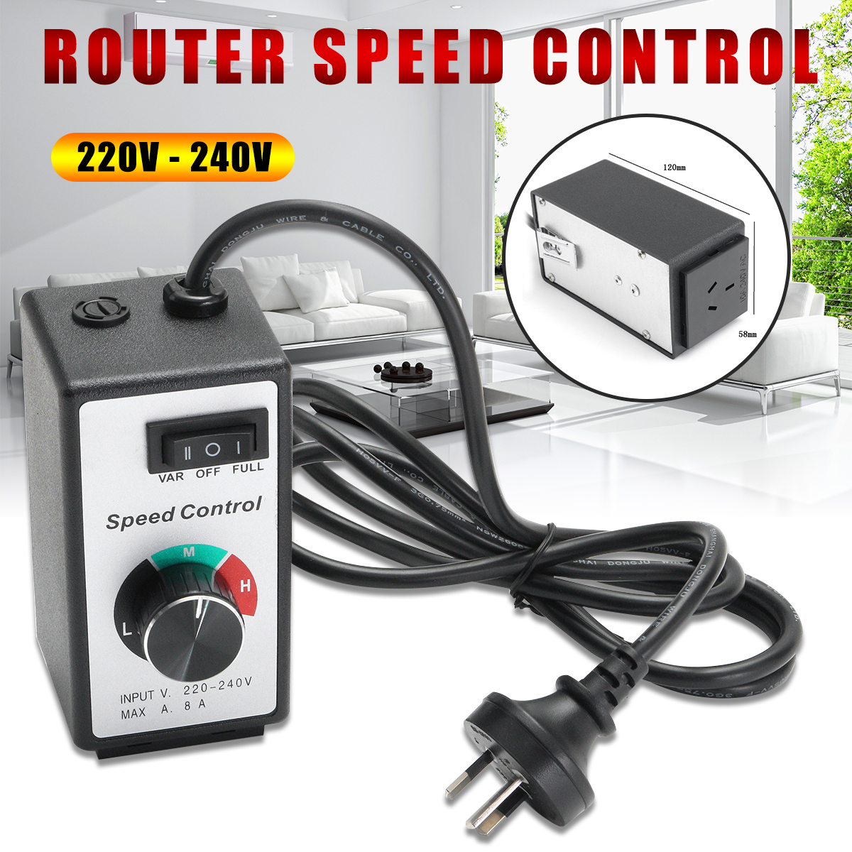 220V - 240V 8A Router Speed Control Variable Controller Motor AC Rheostat Tool For Lighting Fans Power Tools