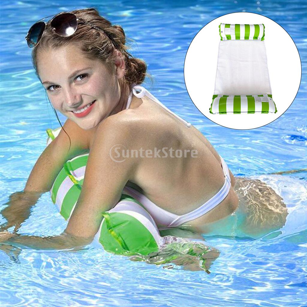 Inflatable Mattresses Water Hammock Folding Swimming Pool Floating Lounge Bed Chair Air Sofa for Summer Outdoor Water Sports: Grass Green Line