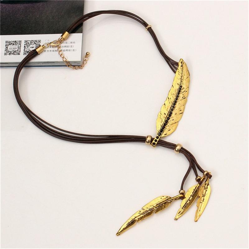 Simple Classic Pendant Necklace Feather Necklace Long Sweater Chain Statement Jewelry Choker Necklace For Women Leaf Chocker