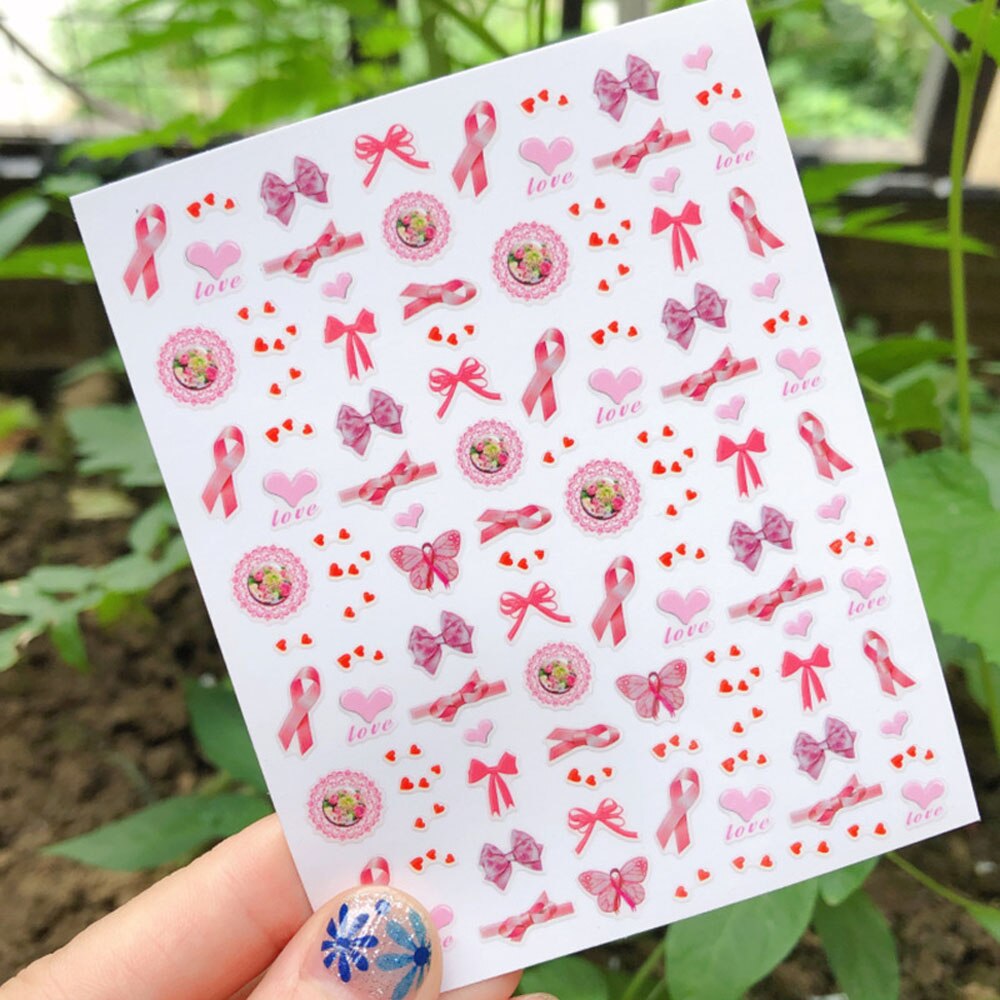 1Pcs Roze Lint Nail Art Decals Borstkanker Awareness Manicure Accessoires Salon Vrouwen &#39;Borst Gezondheid Liefde Geloof stickers: 2