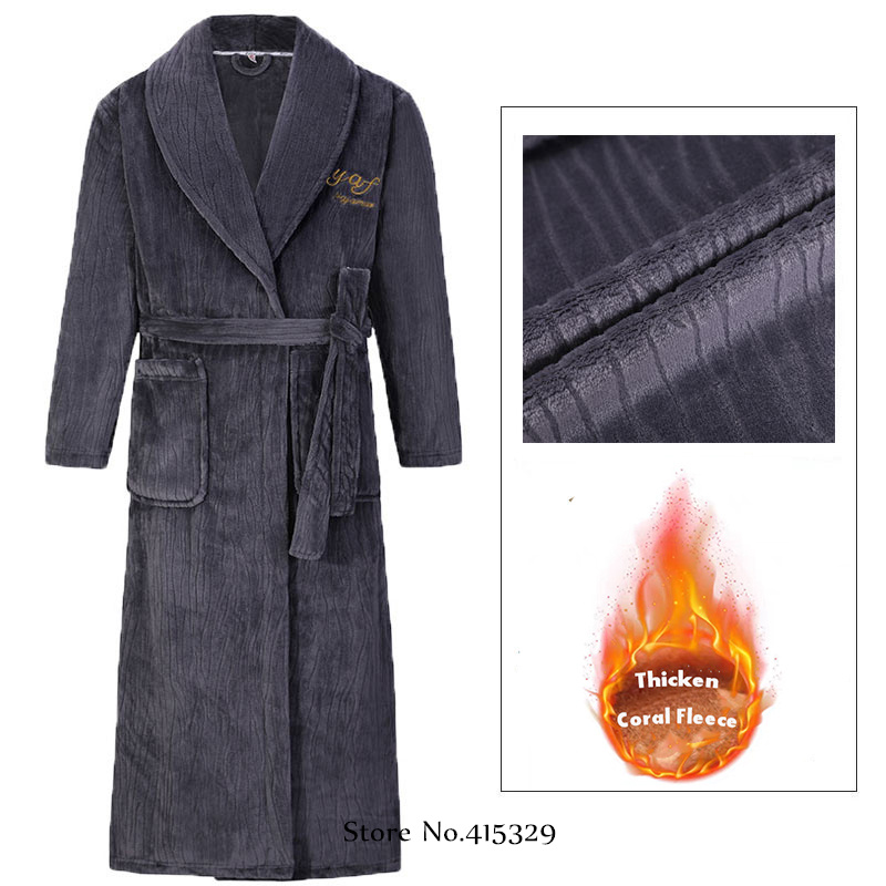 Bata tipo kimono de talla grande 3Xl 4Xl, ropa de casa de invierno para hombre, albornoz de lana Coral, batas de ducha, ropa de dormir gruesa y holgada: L / Azul
