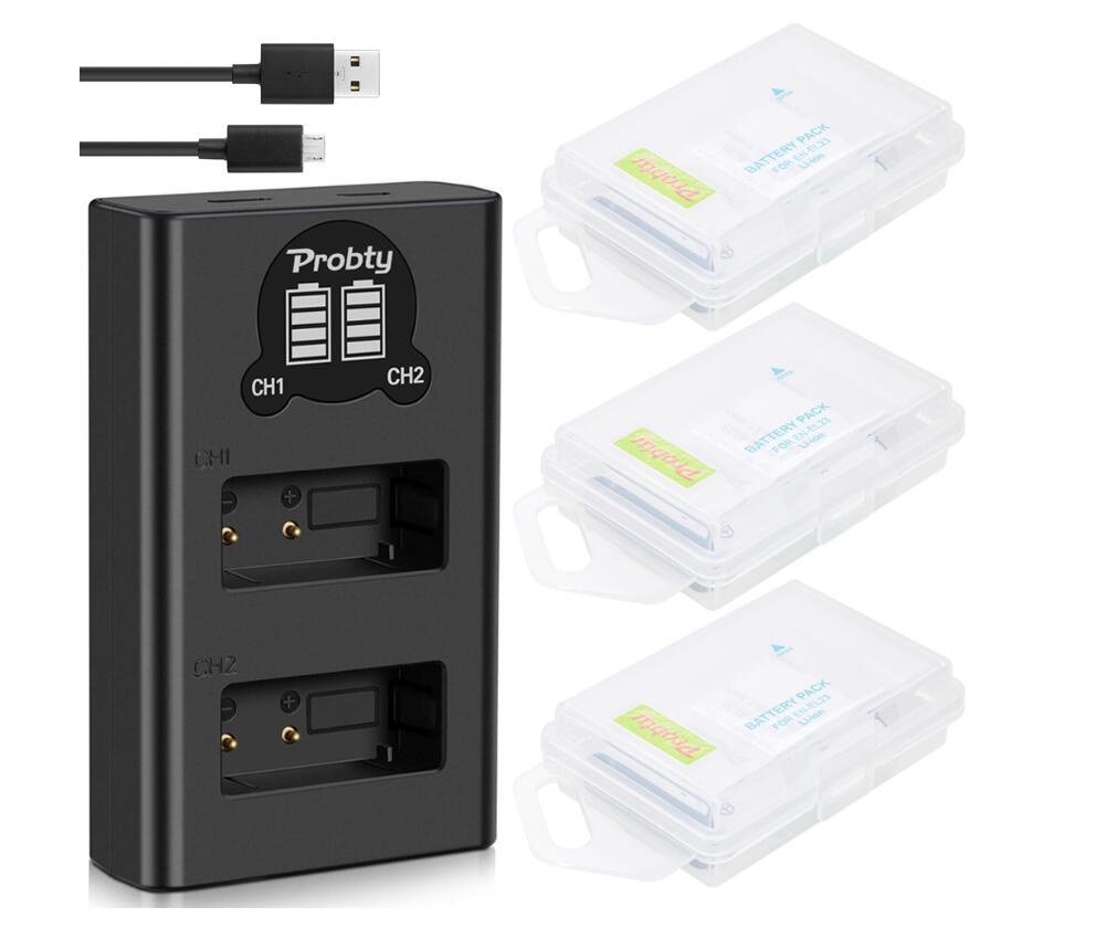Batería de 1850mah para Nikon EN EL23 EN-EL23, cargador Dual Compatible con Nikon Coolpix P600 P610 B700 P900 S810c: 3BatteryWithCharger