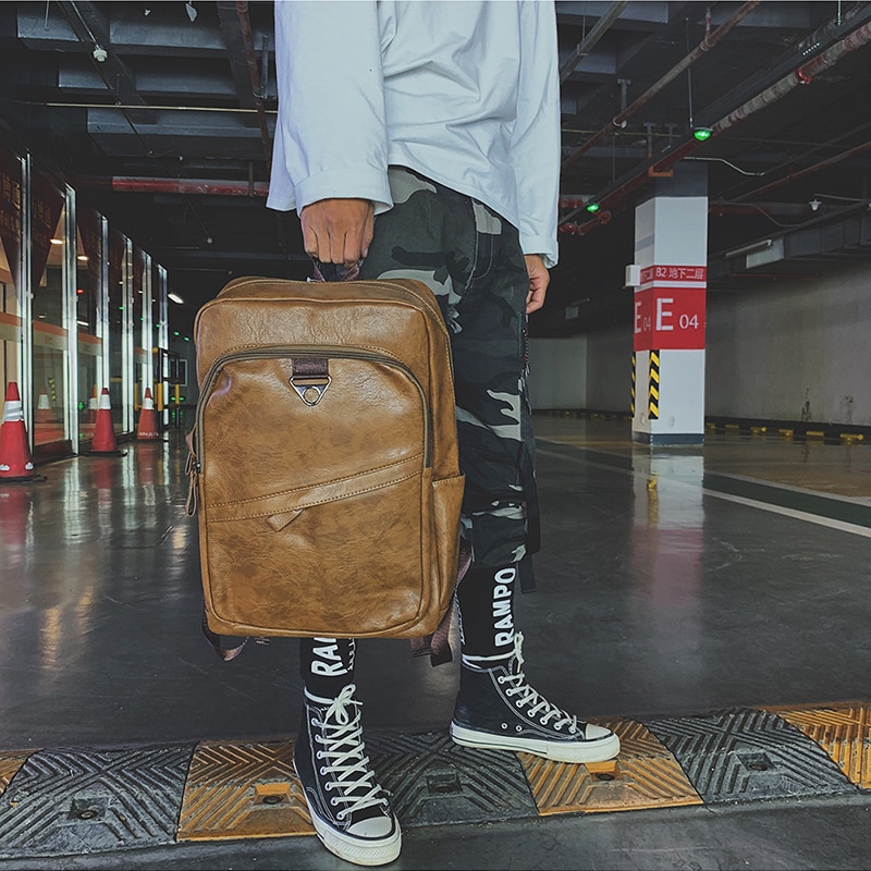 Mochila para hombre, mochila de cuero PU, Mochilas grandes para ordenador portátil, Mochilas masculinas, mochila escolar informal para adolescentes y niños, mochila de