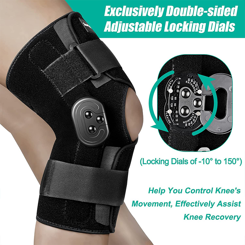 Hinged Knee Brace Adjustable Pain Arthritis ACL PCL Meniscus Tear Knee Support with Side Stabilizers of Locking Dials for Knee
