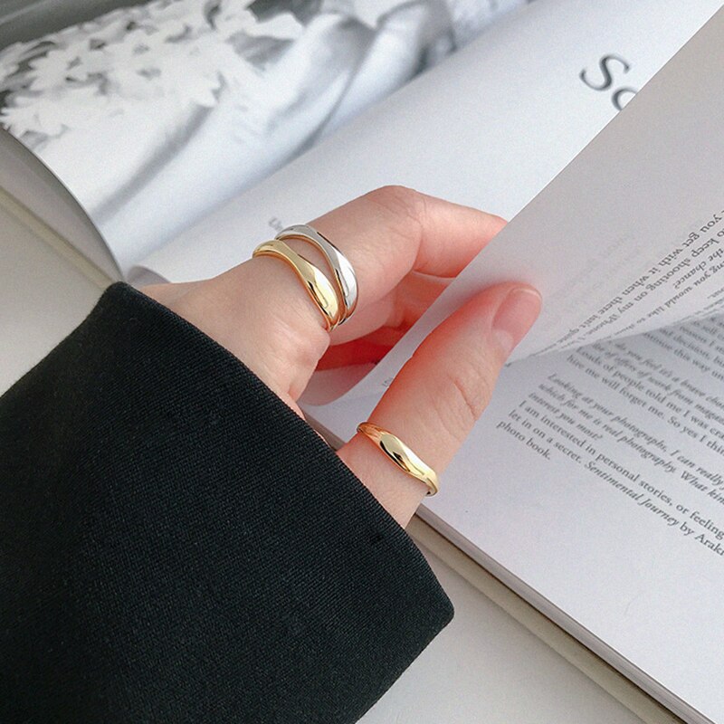 Peri'sbox verstelbare 925 sterling zilveren ringen in golfvorm, minimalistische stapelringen voor vrouwen, onregelmatige gouden ring, eenvoudige sieraden