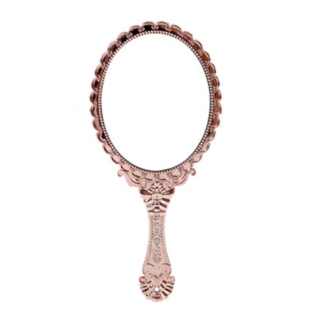 Vintage Handhold Makeup Mirror Pink Repousse Floral Oval Round Cosmetic Hand Held Mirror With Handle For Ladies Beauty Dresser