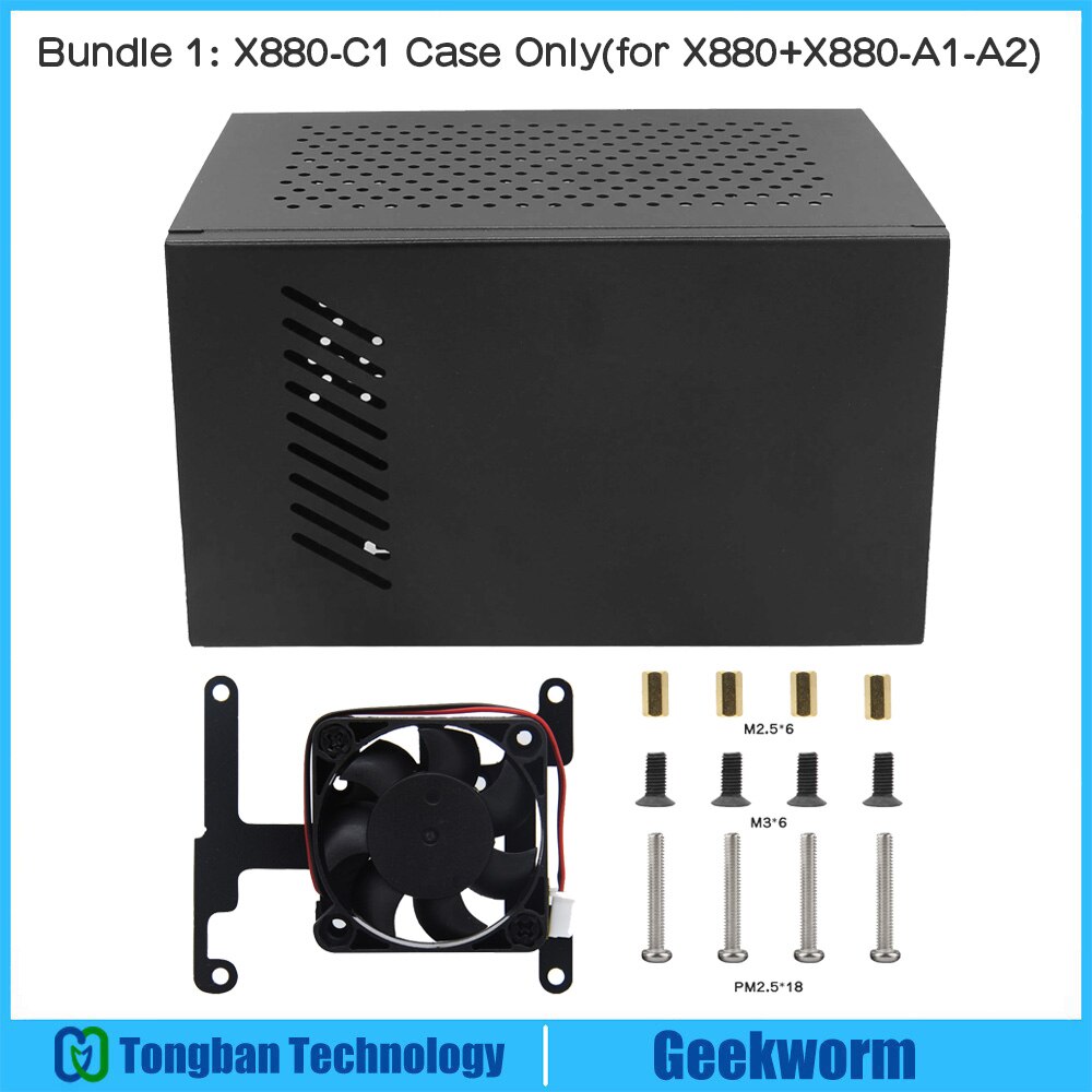 Geekworm – boîtier métallique X880-C1 avec ventilateur de refroidissement pour Raspberry Pi 4 et X880 Dual 2.5 &quot; / 3.5&quot; SATA (RPi &amp; X880 non inclus): Bundle 1
