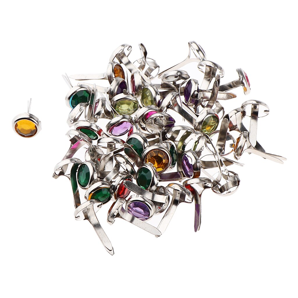 50pcs Round Rhinestone Metal Brad Paper Fastener for Scrapbook Paper Craft