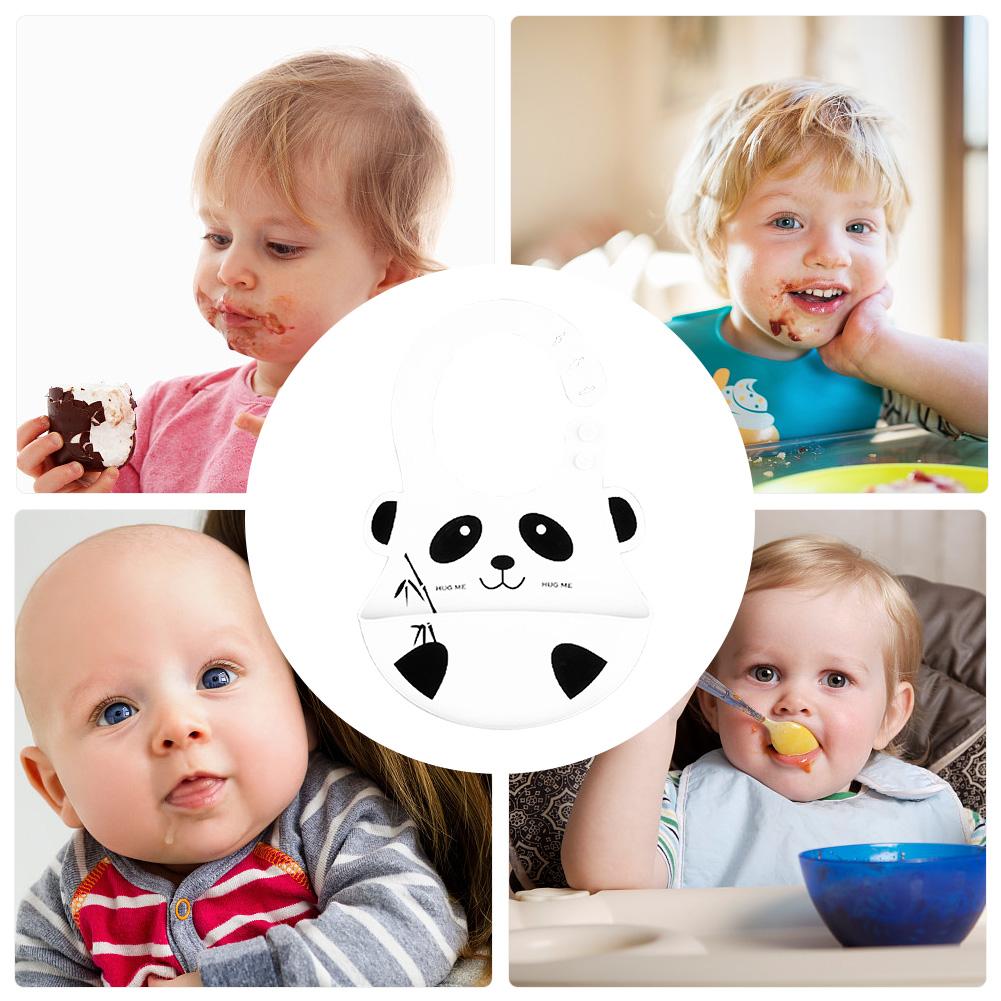 Babero impermeable lavables para bebés, alimentación de silicona, bonito Panda de dibujos animados, estilo estéreo, toalla de Saliva para niños