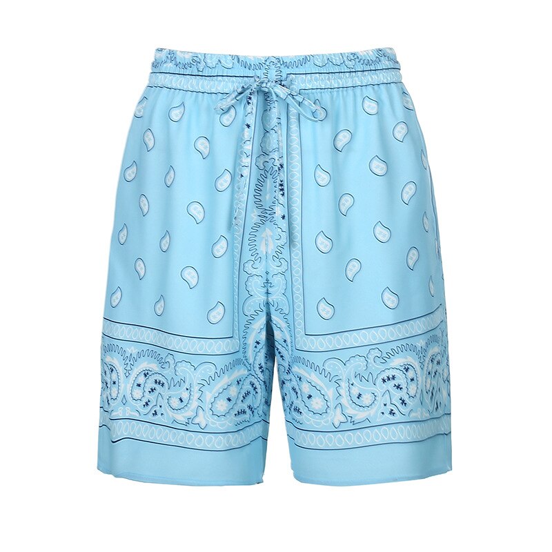 Pantalones cortos rectos informales SEASONS mujer ropa de ocio anacardo flor Hip Hop pantalones cortos de cintura alta verano Harajuku ASSH81047: Blue / L