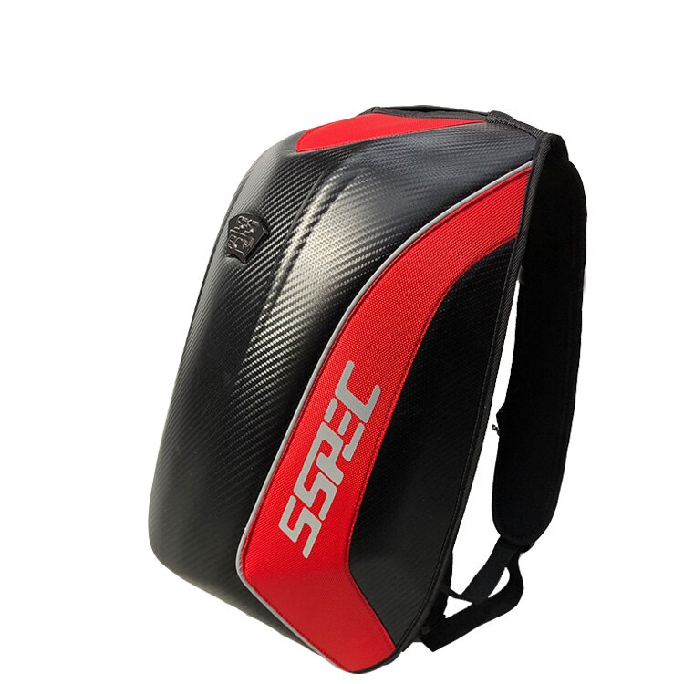 Mochila impermeable de fibra de carbono para motocicleta, bolso con carcasa dura, para turismo: Rojo
