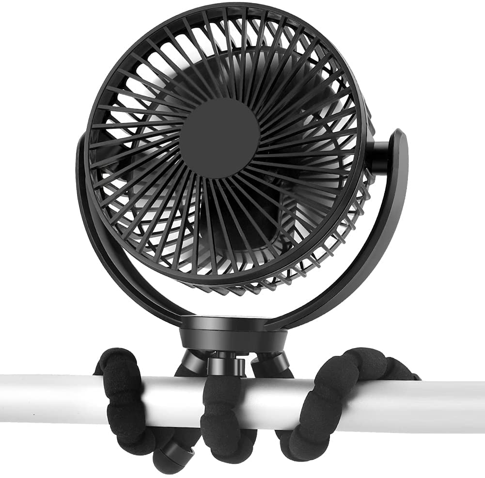 Clip Fan with Flexible Tripod Rechargeable Battery Powered,Portable Handheld USB Fan for Travel Office Room Outdoor Stroller Car: black-5000mAh