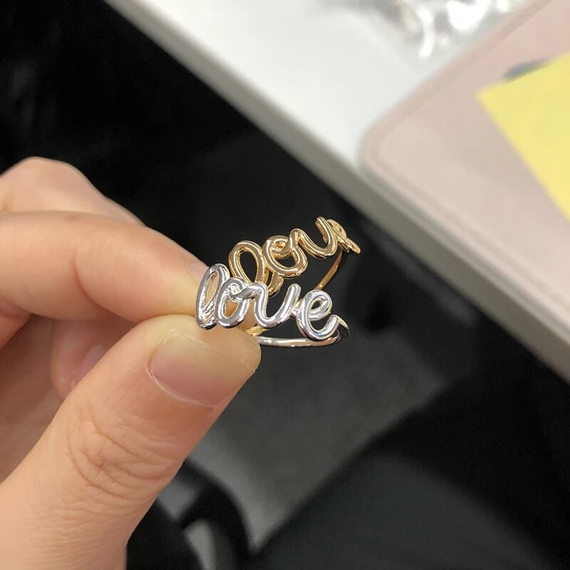 Romantischer liebesbrief-goldring für damen, geometrische fingerringe, verlobungsringe, hochzeitsringe, edelstahlschmuck