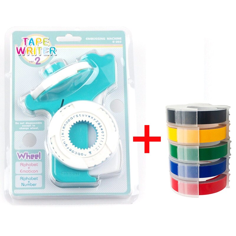 Motex E-202 Manuelle Etikett Hersteller Hand Dekorative Band Manuelle E202 Schreibmaschine für 3D 9mm Präge Etikett Bänder: blau mit 5 labels