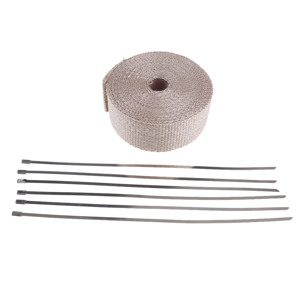 10m*5cm*2mm Exhaust Manifold Heat Wrap DIY Motorcycle Car with 6 Cable Ties