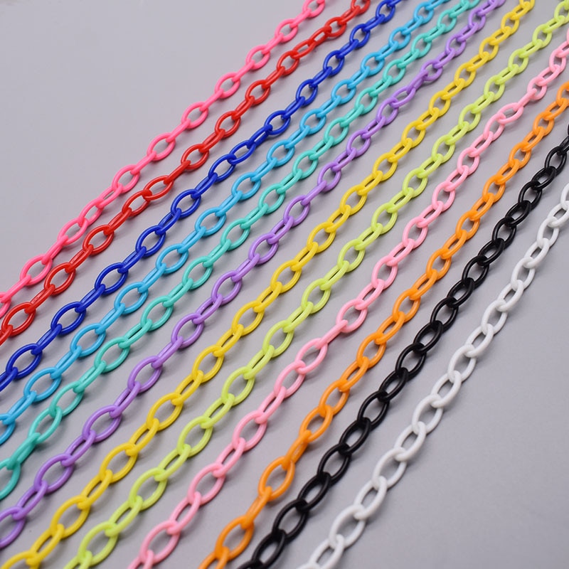 10/50 Uds. De cadena de eslabones acrílicos coloridos de 50cm de longitud, cadenas con cierre de langosta para cadena de ojos, accesorios de joyería, cadena de eslabones de plástico
