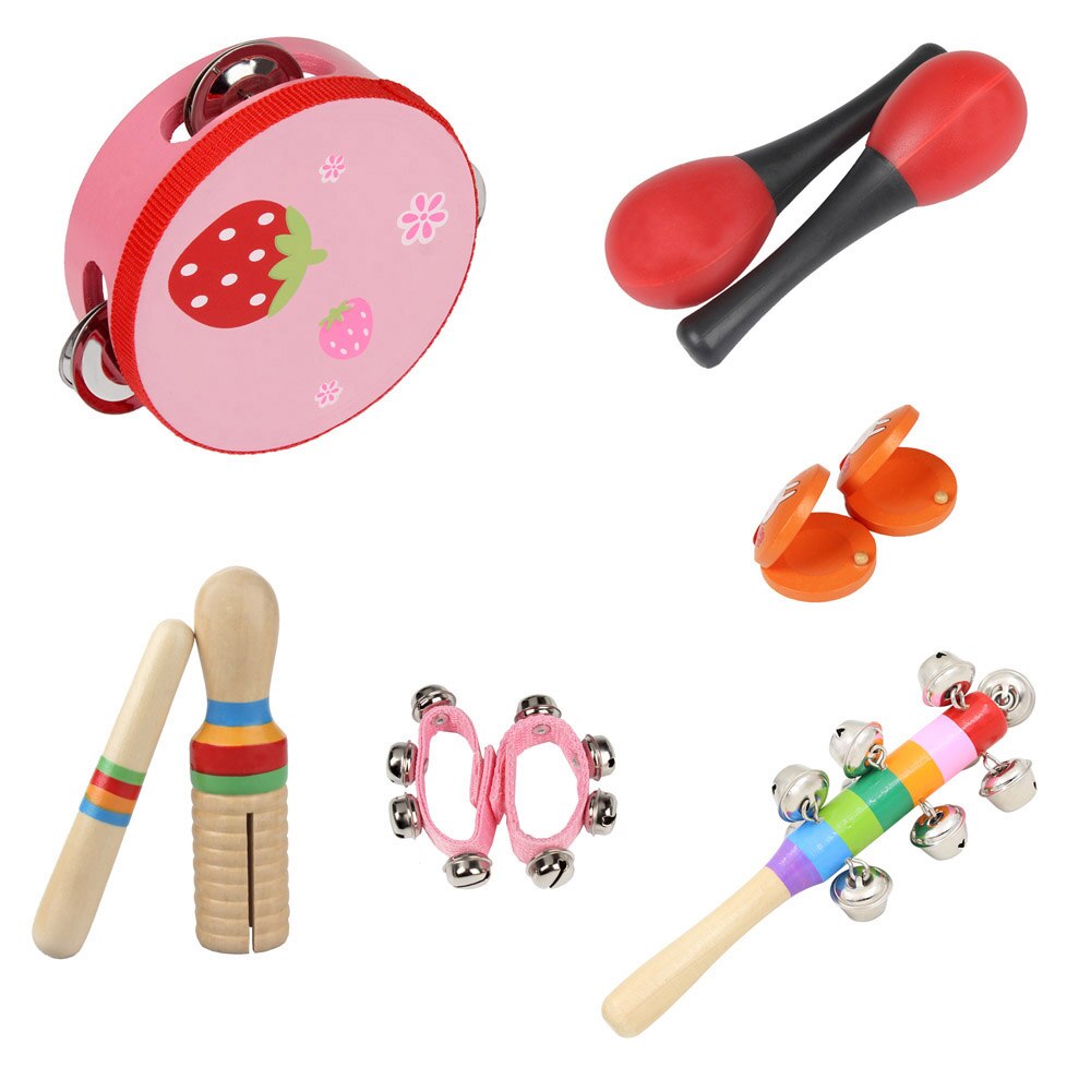 Neue 10 teile/satz Musical Spielzeug Orff-instrumente Sets Band Rhythmus Kit Einschließlich Tamburin Maracas Kastagnetten Handbells für Kinder