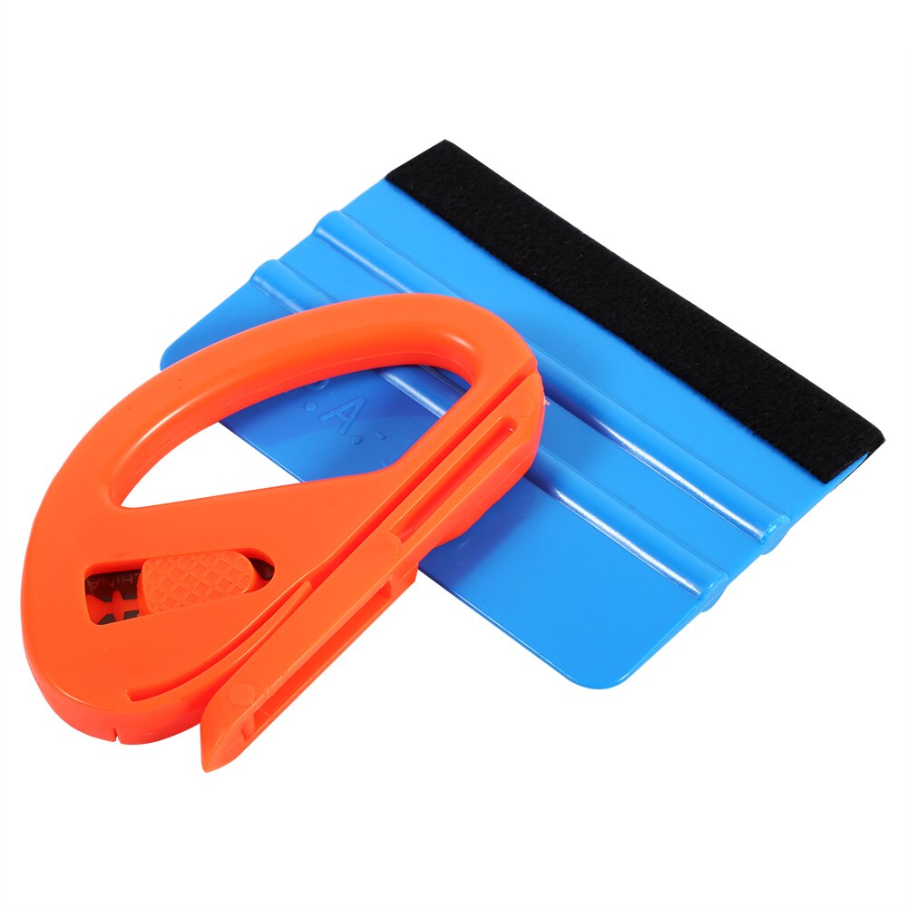 Vinyl Safety Cutter & Felt Edge Squeegee Scraper Kit Vehicle Car Wrapping Tools Blue Squeegee Orange Vinyl Cutter