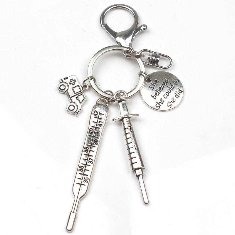 Mode Arts Aid Kit Mini Spuit Thermometer Ambulance Tandarts Angel Stethoscoop Sleutelhanger Geneeskunde Graduate Souvenir: 8