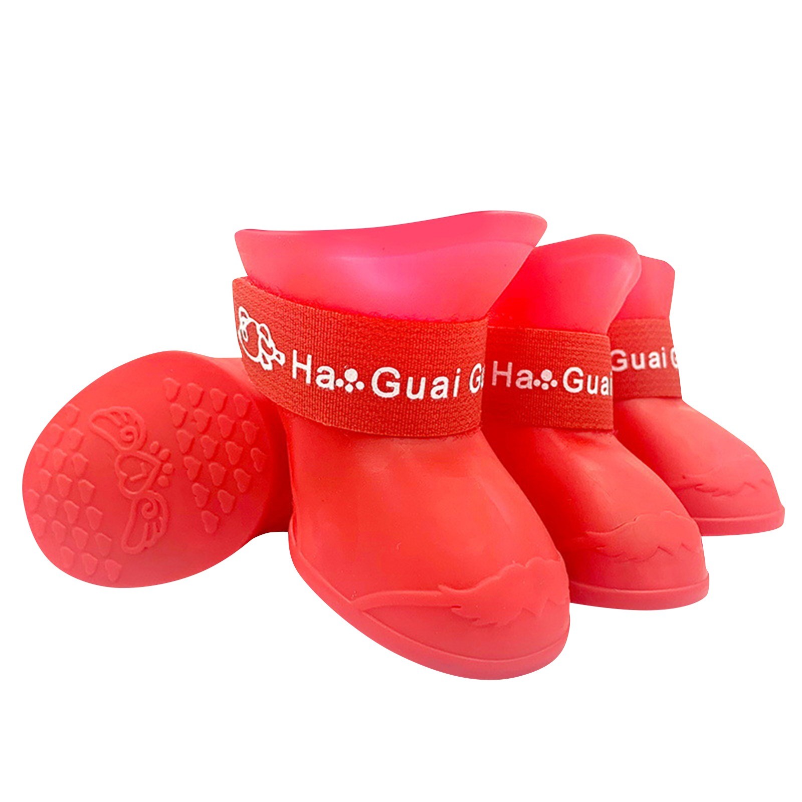 Botas de goma antideslizantes impermeables para mascotas, zapatos de suela blanda para exteriores, botines para perros, accesorios para mascotas, 4 Uds.: L / Rojo