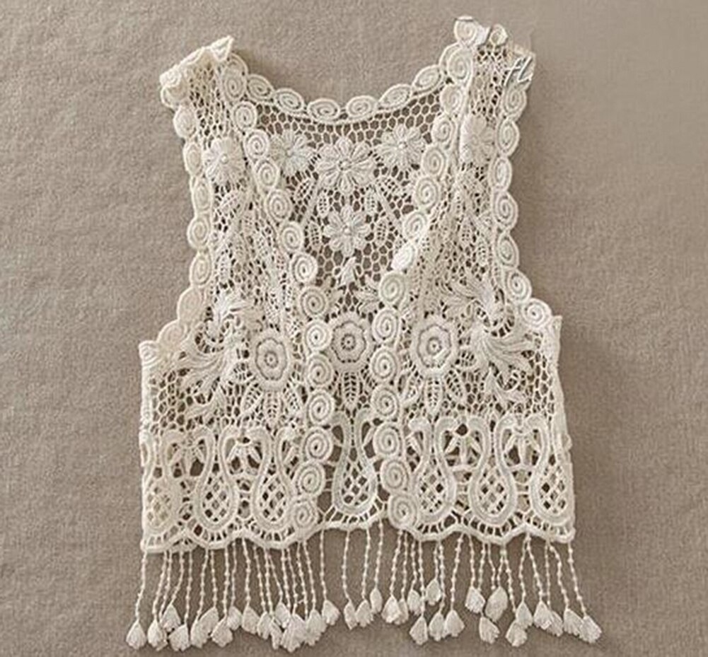 Toddler Kid Baby Girl Crochet Lace Hollow T-shirt Top Vest Tassel Waistcoat: Beige