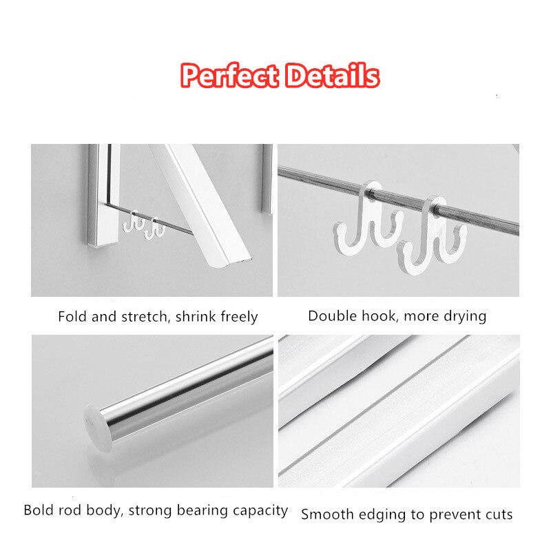 Colgador de ropa de pared plegable, tendedero telescópico para exterior, tendedero de ropa, varillas ajustables para balcón